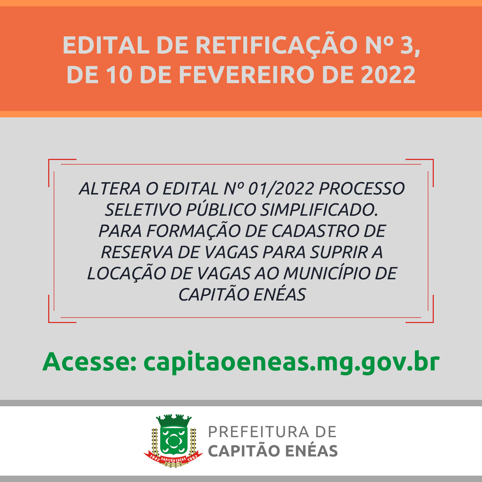 EDITAL DE RETIFICAÇÃO Nº 3, DE 10 DE FEVEREIRO DE 2022